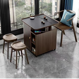 Chinese Style Balcony Tea <b>Table</b> Solid Wood Slate Top Mobile Wheeled Tea Cart With Storage Home Use Coffee <b>Table</b> - Product Image 2