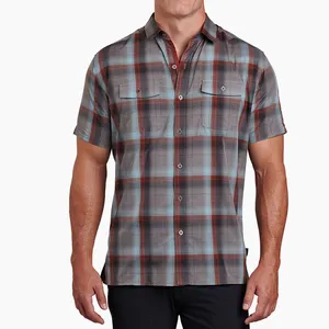 ZM-957 Men's Short Sleeve Shirt 100% Polyester High Quality Plaid shirt With Two chest pockets Custom Colors