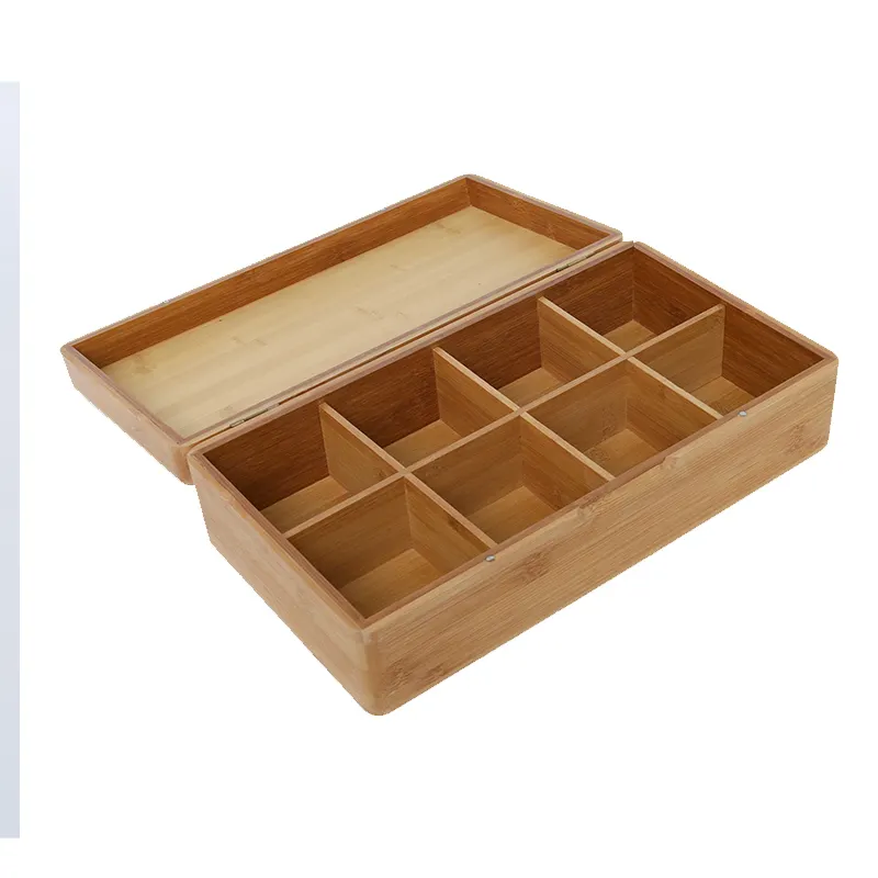 Caixa de chá de madeira fsc & bsci, caixa de chá de bambu de madeira com 8 divisores e gaveta para armazenar sacos de chá