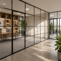 Cloison en verre encadrée moderne Rolansini, performance acoustique, cadre en aluminium, verre trempé, séparateur de pièce pour la maison ou le bureau