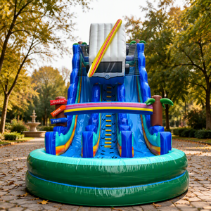 Château gonflable géant commercial pour jardin, grand format, pas cher, avec toboggan aquatique gonflable et piscine, fabriqué par des fabricants - Product Image 1