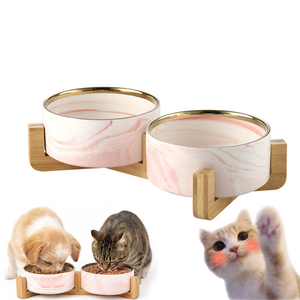 Support en bois de bambou naturel écologique pour gamelles et mangeoires d'animaux, avec logo personnalisé, pour gamelles et assiettes en céramique pour chiens, fournitures pour animaux de compagnie, vente en gros - Product Image 1