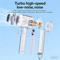 Kipas Mini Turbo Transparan Berkecepatan Tinggi Pabrik Shenzhen, Kipas Portabel & Dapat Dipakai, Kipas Genggam Mini Elektrik Dengan Pengait untuk Berkemah