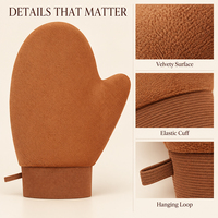 Mitaine applicatrice bronzante en polyester marron pour auto-bronzant, lotion, mousse, crème, corps, jambes, bras, avec manchette élastique, outil pour faux bronzage