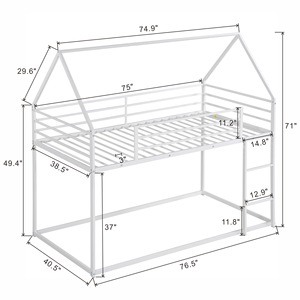 White Modern Wooden Kids Bunk <b>Bed</b> With Ladder And Guardrails <b>House</b> Shape For Children Bedroom - Product Image 2