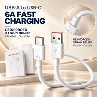 Câble USB-A vers Type C à charge rapide 6A, en PVC avec boîte de vente au détail, protection anti-tension renforcée, 1M 2M pour téléphone Android, voiture, OEM, vente en gros