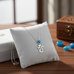 Collier pendentif en argent sterling 925 Azuris, pierre d'agate bleue, design ange, fabriqué en Turquie - Product Image 3