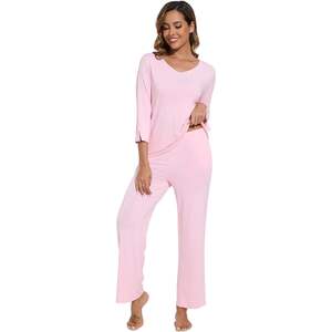 Ensemble de pyjama pour femmes en gros, haut à manches 3/4, pantalon large, en viscose de bambou douce, vêtements de détente, tailles S-XXL - Product Image 5