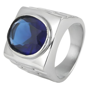 yunnique Men's <b>Titanium</b> Steel <b>Ring</b> Red Gemstone Geometric Bezel Setting Wedding Band Gift Jewelry - Product Image 5