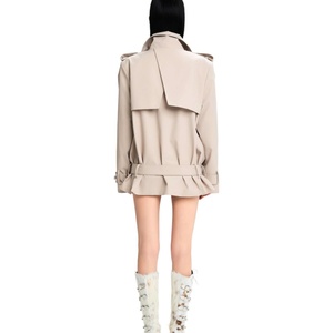 Stand Collar Curved Shoulder Flare Sleeve Short Style Low Waist Loose Fit <b>Blazer</b> Casual Soft Waterproof Polyester/Cotton Autumn - Product Image 2