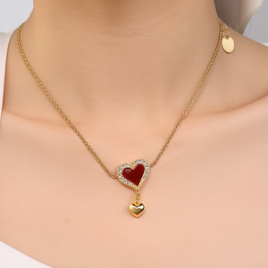 Fashion Chain <b>Bracelet</b> Gold Plated 316L Stainless Steel Heart Pendant <b>Red</b> Enamel Crystal Accents Women's Jewelry - Product Image 3