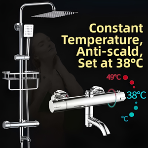 Ensemble <span class=keywords><strong>de</strong></span> <span class=keywords><strong>douche</strong></span> <span class=keywords><strong>thermostatique</strong></span> moderne <span class=keywords><strong>de</strong></span> luxe en laiton avec système <span class=keywords><strong>de</strong></span> <span class=keywords><strong>douche</strong></span> pluie, mitigeur à température constante et douchette à main - Product Image 2