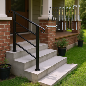 Barandilla Metálica Ajustable Negra Mate de 1-3 Escalones, Diseño en Espiral para Exteriores, para Terraza, Patio, Concreto - Product Image 2