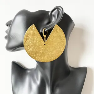 ต่างหูตะขอทองเหลืองสำหรับผู้หญิง,เครื่องประดับแขวนต่างหูทองแดงขนาดใหญ่ตอกด้วยโลหะ