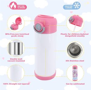 12oz Stainless Steel Sublimation Blanks <b>Kids</b> Straight Insulated Bottle Bounce Lid Hand Grip Eco-Friendly Cup for Back School - Product Image 2