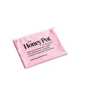 Sac de rangement cosmétique en coton doux rose à fermeture éclair, impression personnalisée double face - Product Image 1