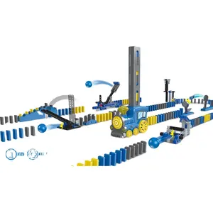 Carro de brinquedo elétrico quebra-cabeça para crianças, carro de dominó, trem pequeno, blocos de sinalização automática, brinquedos
