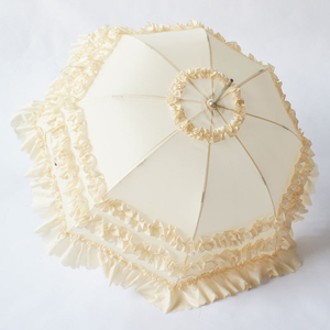 Parasol pour femme ouvert <span class=keywords><strong>ivoire</strong></span> 23 "* 8K contrôle manuel avec trois volants et parapluie de soleil de mariage en <span class=keywords><strong>dentelle</strong></span> en forme de pagode - Product Image 2