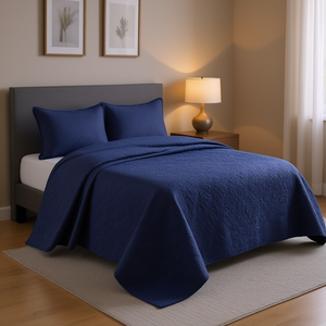 Ensemble de couette réversible Navy King Cal King 3 pièces, motif uni moderne, literie toutes saisons - Product Image 2