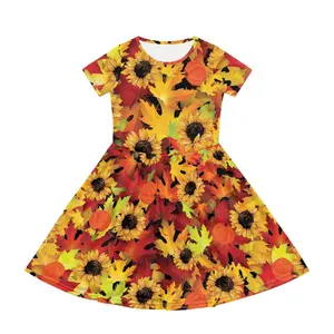 Disegno originale girasole ragazza abito estivo manica corta presa di fabbrica moda stampata vestiti per bambini vestiti per bambini