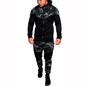 New Men's Outdoor Sport Woven 100% Polyester Camouflage Color Block Sweatshirt <b>Cardigan</b> Hoodie Set - Product Image 3
