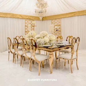 Luxe Bruiloftsevenement Feestzaal Gouden Tafels En Stoelen Voor Evenementen