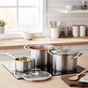 Bán buôn 3 cái đồ nấu nướng chậu và chảo, Chất lượng cao thép không gỉ đồ nấu nướng chậu và chảo, thép không gỉ chậu có nắp đậy - Product Image 1