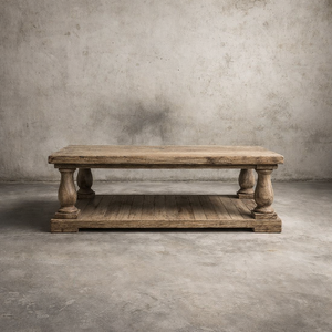 Table basse en bois massif durable, fabriquée à la main, style rustique vintage, meubles de salon, couleurs et tailles personnalisées, pieds tournés artisanaux - Product Image 6