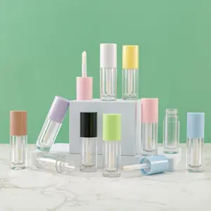 Eco Friendly Lip Gloss Tubes Mini Size 6ml Clear Plastic Lipstick with Soft Brush and Colorful Screw Lids Lip Balm Container