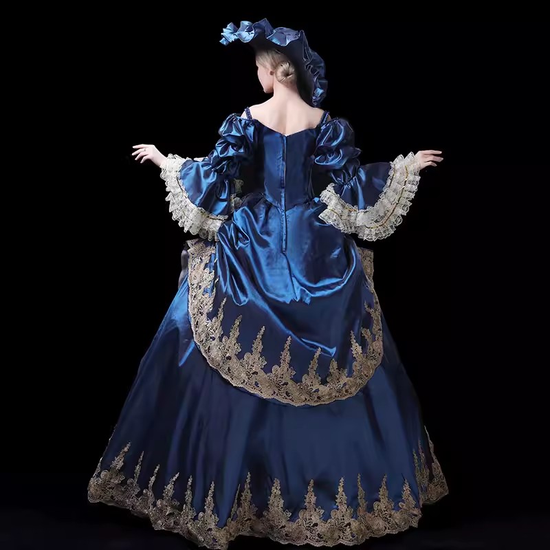 Navy Blue Green Victorian French Bustle Fairytale Ball Gown