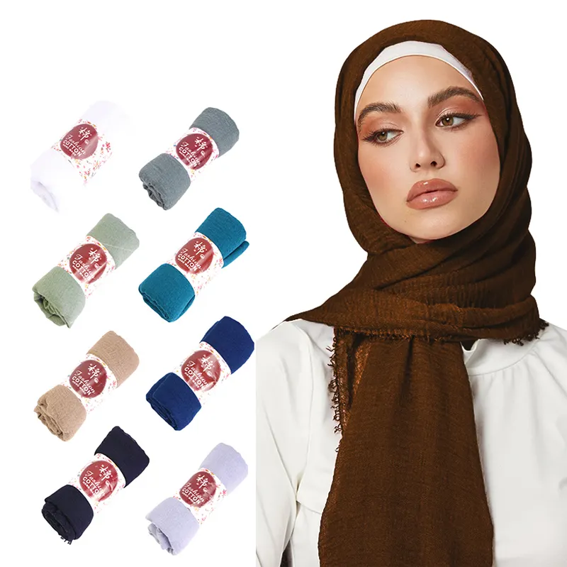 Solid Color Breathable wrinkle Chiffon Hijab Scarf Wrap Islamic Shawls Headband Muslim Scarf Women Hijab Wrap Headscarf Scarves