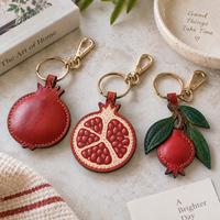 Porte-clés en cuir de grenade personnalisé en gros, fait main, motif fruit, en cuir véritable, breloque de sac, pendentif, cadeau souvenir