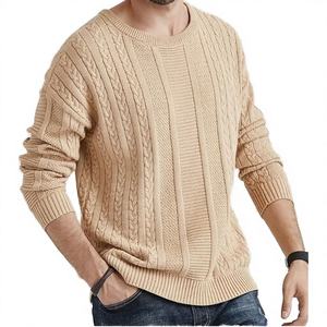 Oversized Regular Sleeve Anti-Wrinkle Zipper <b>Pullover</b> Solid Front Logo Men's Winter 100% Cotton Cable Knit Sweater - Product Image 4