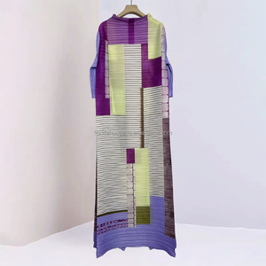 Mode col carré conservateur plissé longue <span class=keywords><strong>robe</strong></span> élégante cravate ceinture lâche robes droites été vert numérique imprimé robes - Product Image 3