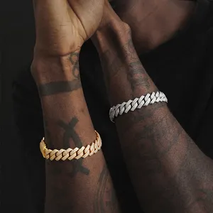 New Trendy Jewelry Iced Out Moissanite Diamond Cuban Link Gold Plated Color Men Hip Hop Cuban Bracelet Manufacturer Price