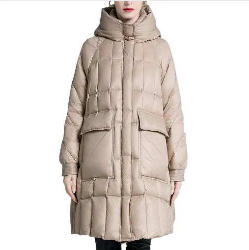 2023 Neue Winter schwarz Kapuze A-Linie Puffer Mantel Frauen warm verdicken 90% weiße Enten Daunen jacke lose lässige Parka