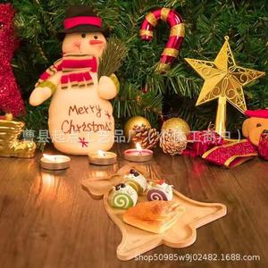 Bandeja de madera de bambú navideña de 36.5 cm, bandeja de madera maciza para servir frutas y aperitivos en casa - Product Image 3