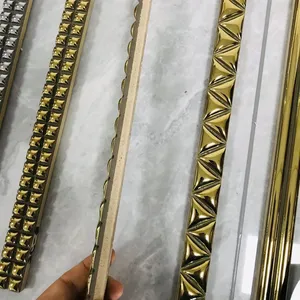 Golden and sliver 20x600 10x600 length Mould decorative wall pencil border tile ceramic for bathroom carpet