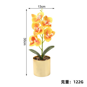 Plante d'orchidée Phalaenopsis artificielle en pot doré 30 cm résistante aux UV, décoration d'intérieur, accessoire de photographie - Product Image 5