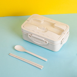 Newest Hot Sell Wheat Straw Bento Lunch <b>Boxes</b> <b>Set</b> with Spoon and Fork Double Layer Large Capacity Portable sealed Lunch <b>Box</b> - Product Image 4