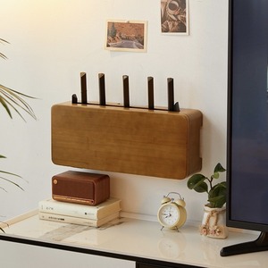 Solid Wood Wall Mounted Storage <b>Box</b> Rectangular <b>Router</b> Modem Organizer For Home Office Use - Product Image 2