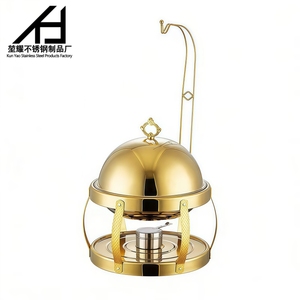 Traiteur Salle À Manger Poêle Cuisine Makan Doré En Acier Inoxydable Plat À Chauffer Boule De Coeur Couvercle Suspendu Style Grain De Bois Plat À Chaleurs - Product Image 1