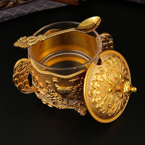 Pot de rangement en alliage de zinc doré de style européen, sculpté de fleurs, pour fruits secs, bonbons, avec couvercle - Product Image 3