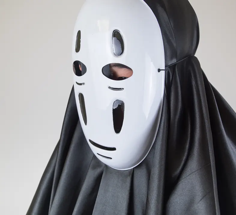 Disfraz de Anime sin cara para hombre, ropa de Chihiro, máscara púrpura en blanco y negro, ropa de fantasma de Halloween
