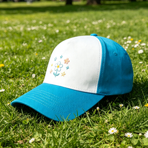 Casquette de baseball à 5 panneaux avec broderie florale, bleu et blanc, réglable, légère et respirante, idéale pour le golf et la randonnée en extérieur - Product Image 4