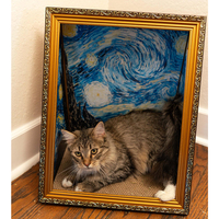 Meubles pour animaux de compagnie : Maison pour chat, lit pour chien, griffoir, cadre photo, motif peinture à l'huile Art Déco personnalisé, doré, en carton ondulé, cadeau