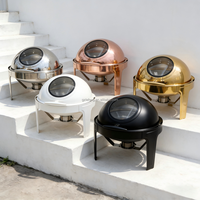 Chauffe-Plat de Luxe Lefeng 6L en Acier Inoxydable 201 Doré Rose avec Couvercle Roulant, Chauffe-Plat de Buffet Économe en Énergie à Chauffage Alcoolisé