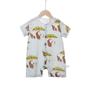 Lindo Mono de Algodón con Estampado de Elefante, Manga Corta, para Bebés, Unisex, Ropa de Verano, Cierre de Botones, Cuello Redondo - Product Image 3