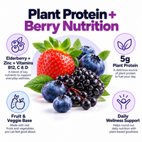 Complément alimentaire végétalien naturel OEM/ODM Super Berry Plant Protein à base de sureau, zinc, B12, C, D pour le soutien immunitaire et antioxydant, nutrition quotidienne