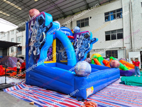 Jeu de sport gonflable pour enfants : lancer de ballon, design planètes à double ligne, terrain de tir au panier de basket, jeux de saut
